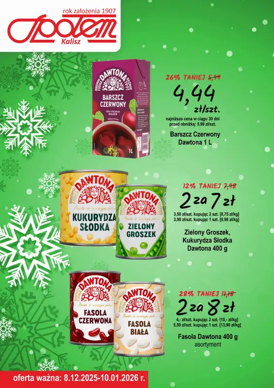 Społem - Blisko i Korzystnie - gazetka promocyjna Plakat promocyjny PSS Kalisz od poniedziałku 08.12 do soboty 10.01