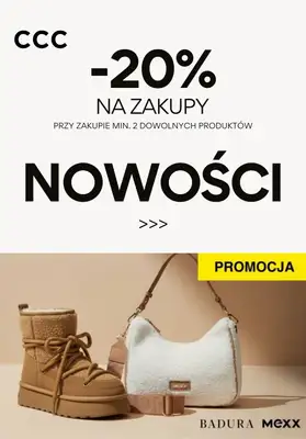 CCC - gazetka promocyjna -20% na zakupy - NOWOŚCI od soboty 22.11 do wtorku 25.11