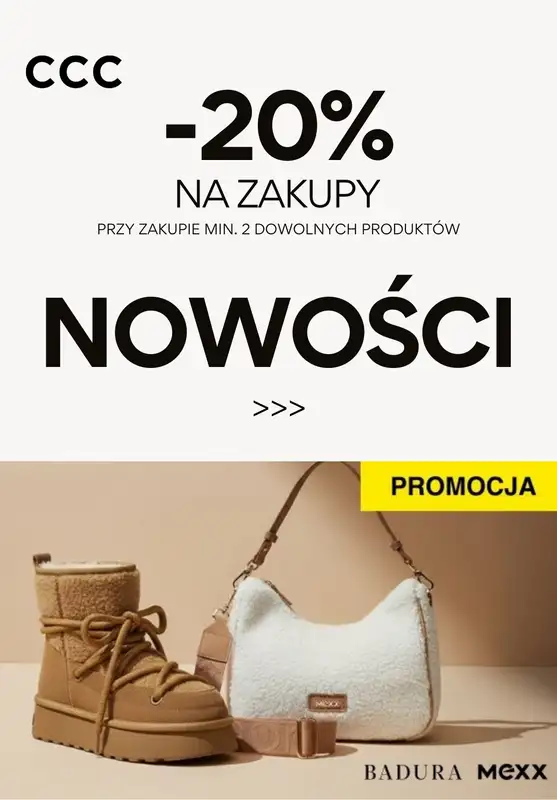CCC - gazetka promocyjna -20% na zakupy - NOWOŚCI od soboty 22.11 do wtorku 25.11