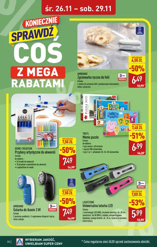 Aldi - gazetka promocyjna WAŁCZ: WIELKIE OTWARCIE już w środę: 26.11! od środy 26.11 do soboty 29.11 - strona 24