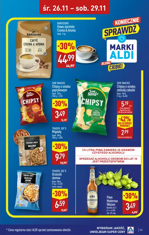 Aldi - gazetka promocyjna WAŁCZ: WIELKIE OTWARCIE już w środę: 26.11! od środy 26.11 do soboty 29.11 - strona 13