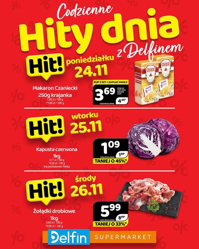 Delfin - gazetka promocyjna Codzienne hity dnia od poniedziałku 24.11 do środy 26.11