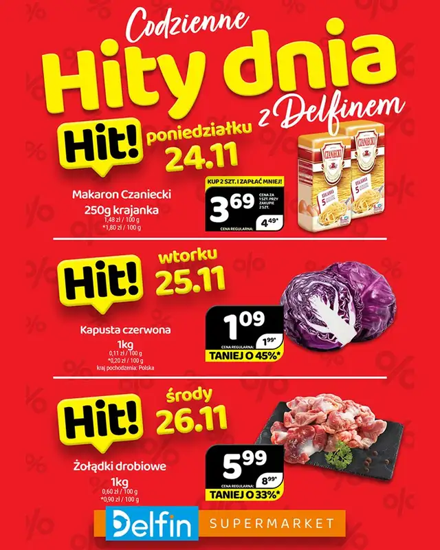 Delfin - gazetka promocyjna Codzienne hity dnia od poniedziałku 24.11 do środy 26.11