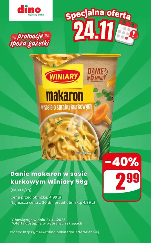 Dino - gazetka promocyjna Makaron Instant - oferta na 24.11.2025 | Promocje spoza gazetki  