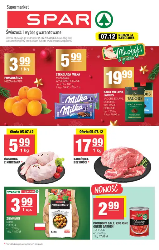SPAR - gazetka promocyjna Gazetka Spar od poniedziałku 01.12 do niedzieli 07.12