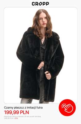 Czarny płaszcz z imitacji futra