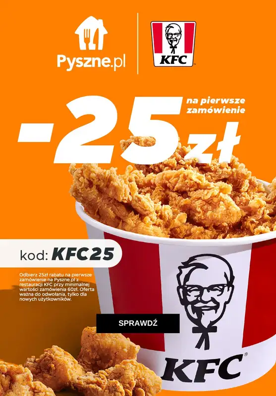 Pyszne.pl - gazetka promocyjna -25 zł na pierwsze zamówienie w KFC, Pizza Hut, Zahir Kebab od wtorku 25.11 do środy 31.12