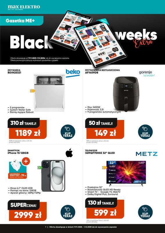 Max Elektro - gazetka promocyjna Gazetka Black weeks od wtorku 18.11 do poniedziałku 01.12