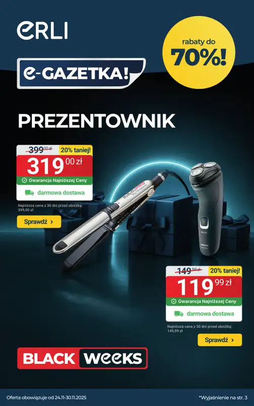 Erli - gazetka promocyjna Black Weeks – Prezentownik – najlepsze okazje! od piątku 28.11 do niedzieli 30.11