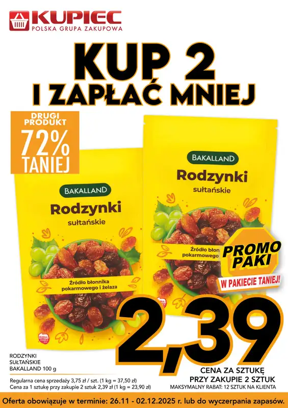 Kupiec - gazetka promocyjna Promopaki od środy 26.11 do wtorku 02.12 - strona 2