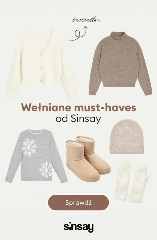 Sinsay - gazetka promocyjna Wełniane must-haves! od środy 26.11 do wtorku 02.12