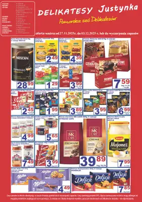 Delikatesy Justynka - gazetka promocyjna Gazetka od czwartku 27.11 do środy 03.12