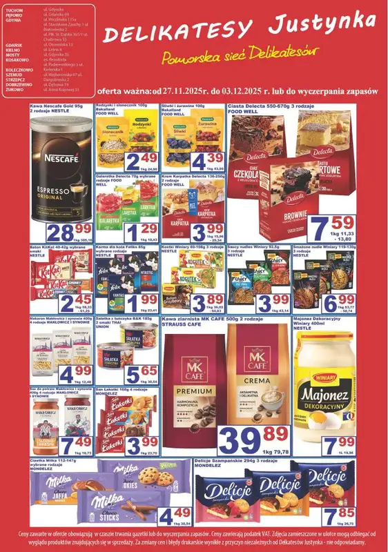 Delikatesy Justynka - gazetka promocyjna Gazetka od czwartku 27.11 do środy 03.12