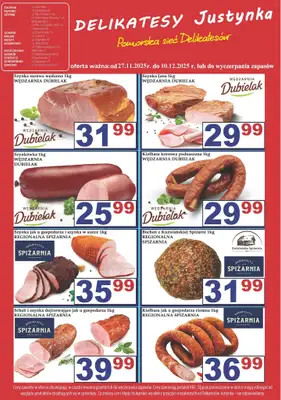 Delikatesy Justynka - gazetka promocyjna Gazetka od czwartku 27.11 do środy 10.12