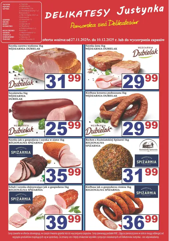 Delikatesy Justynka - gazetka promocyjna Gazetka od czwartku 27.11 do środy 10.12