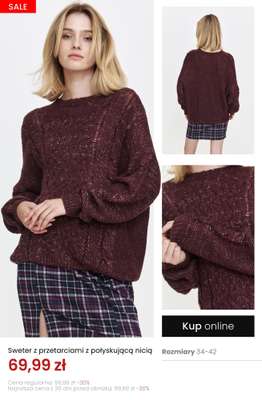 Sweter z przetarciami z połyskującą nicią