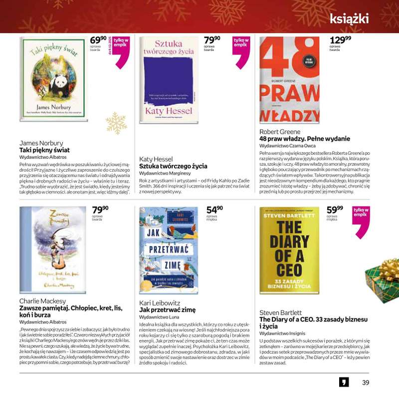 Prezenty - gazetka promocyjna Empik I Katalog: Książki od niedzieli 30.11 do środy 24.12 - strona 39