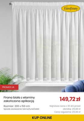 Firana biała z etaminy zakończona aplikacją