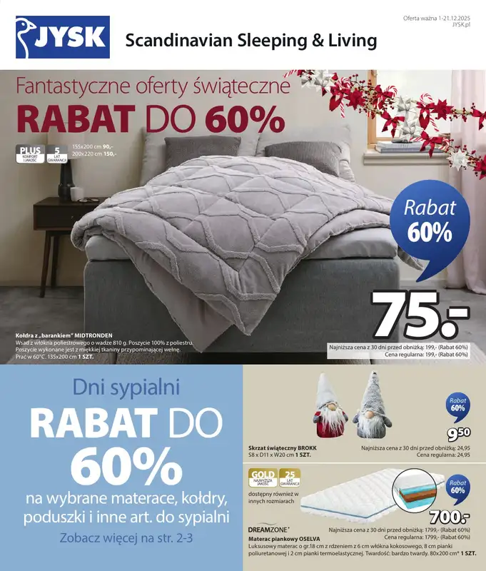 Jysk - gazetka promocyjna Fantastyczne oferty świąteczne, Rabat do 60% od poniedziałku 01.12 do niedzieli 21.12