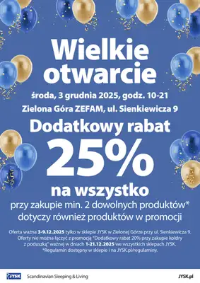 Jysk - gazetka promocyjna ZIELONA GÓRA: Wielkie Otwarcie JYSK! Już 03.12! od środy 03.12 do wtorku 09.12