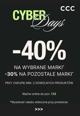 CCC - gazetka promocyjna Cyber Days do -40% - TYLKO DZISIAJ! od poniedziałku 01.12 do poniedziałku 01.12