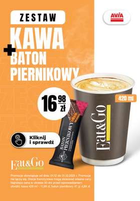 AVIA Stacje Paliw - gazetka promocyjna Kawa + Baton od poniedziałku 01.12 do środy 31.12