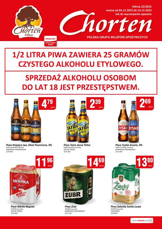 Chorten - gazetka promocyjna Plakat piwny Warmia, Mazury, Kujawsko-Pomorskie od czwartku 04.12 do niedzieli 14.12
