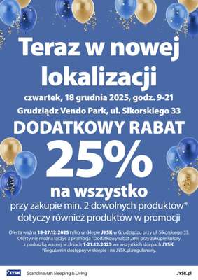 Jysk - gazetka promocyjna GRUDZIĄDZ: Wielkie Otwarcie JYSK! Już 18.12! od czwartku 18.12 do soboty 27.12
