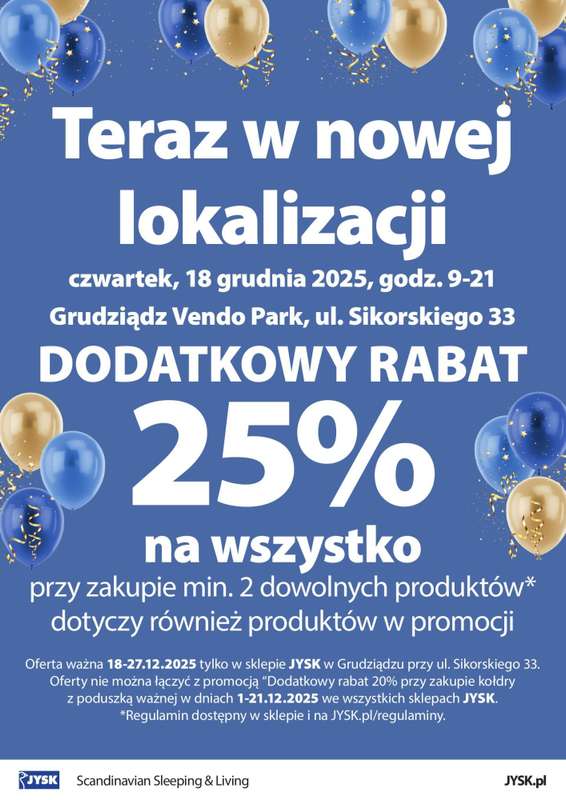 Jysk - gazetka promocyjna GRUDZIĄDZ: Wielkie Otwarcie JYSK! Już 18.12! od czwartku 18.12 do soboty 27.12