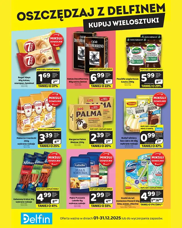 Delfin - gazetka promocyjna Oszczędzaj z Delfinem - kupuj wielosztuki od poniedziałku 01.12 do środy 31.12