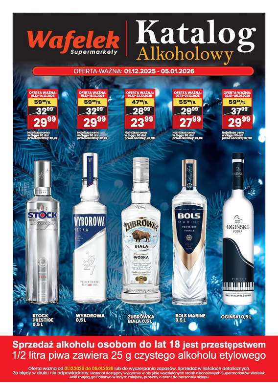 Wafelek - gazetka promocyjna Gazetka alkoholowa  do poniedziałku 05.01