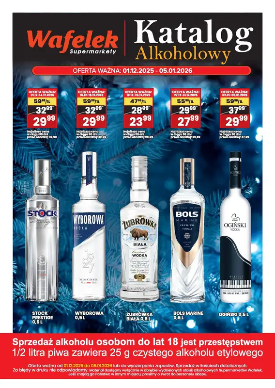 Wafelek - gazetka promocyjna Gazetka alkoholowa  do poniedziałku 05.01