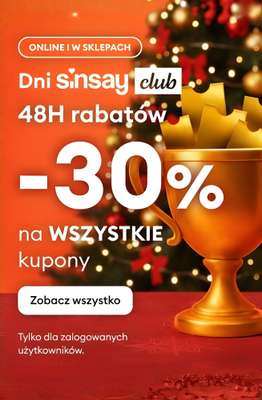 Sinsay - gazetka promocyjna Dni SINSAY CLUB: -30% na wszystkie kupony! od wtorku 02.12 do czwartku 04.12