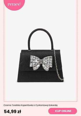 Czarna Torebka Kopertówka z Cyrkoniową Kokardą