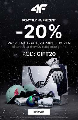 4F - gazetka promocyjna Prezenty: -20% przy zakupach za min. 500 zł od wtorku 02.12 do wtorku 16.12