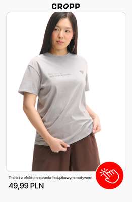 T-shirt z efektem sprania i książkowym motywem