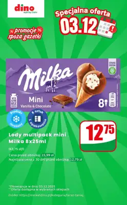 Dino - gazetka promocyjna Lody multipack Milka - oferta na 03.12.2025 | Promocje spoza gazetki od środy 03.12 do środy 03.12