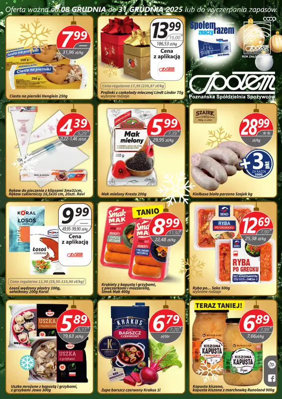 Społem - Blisko i Korzystnie - gazetka promocyjna Gazetka PSS Poznań od poniedziałku 08.12 do środy 31.12