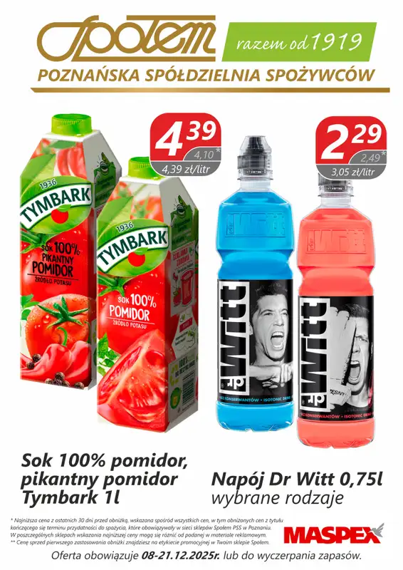 Społem - Blisko i Korzystnie - gazetka promocyjna Plakat promocyjny PSS Poznań od poniedziałku 08.12 do niedzieli 21.12