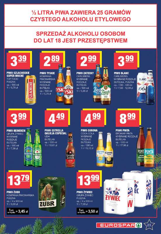 SPAR - gazetka promocyjna Gazetka Eurospar od poniedziałku 08.12 do wtorku 23.12 - strona 23