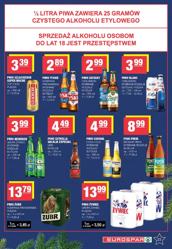 SPAR - gazetka promocyjna Gazetka Eurospar od poniedziałku 08.12 do wtorku 23.12 - strona 23