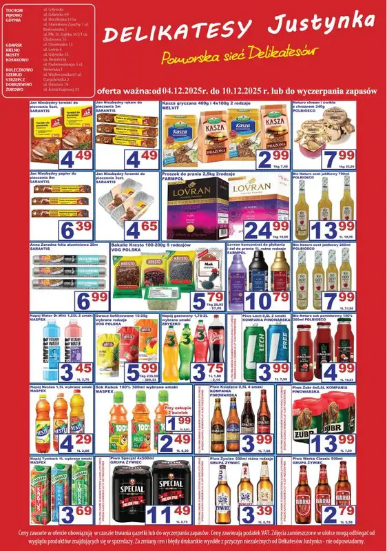 Delikatesy Justynka - gazetka promocyjna Gazetka od czwartku 04.12 do środy 10.12