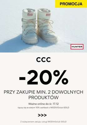 CCC - gazetka promocyjna -20% na zakupy przy zakupie min. 2 produktów od czwartku 04.12 do środy 17.12