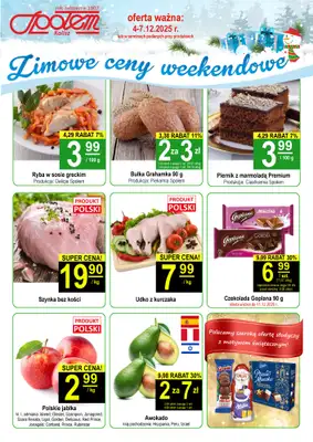 Społem - Blisko i Korzystnie - gazetka promocyjna Plakat promocyjny PSS Kalisz od czwartku 04.12 do niedzieli 07.12