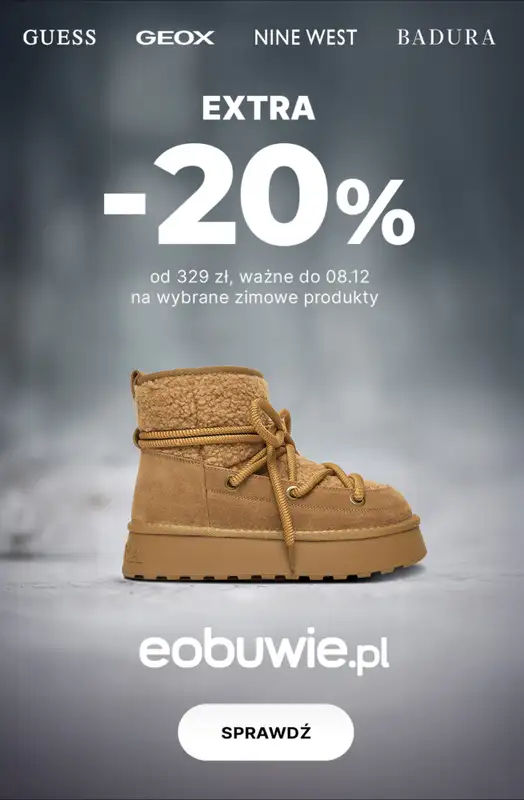 eobuwie.pl - gazetka promocyjna Extra -20% na wybrane zimowe buty od 329 zł od czwartku 04.12 do poniedziałku 08.12