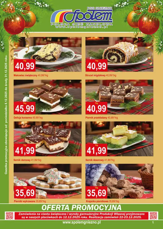 Społem - Blisko i Korzystnie - gazetka promocyjna Gazetka PSS Gniezno od poniedziałku 08.12 do środy 31.12