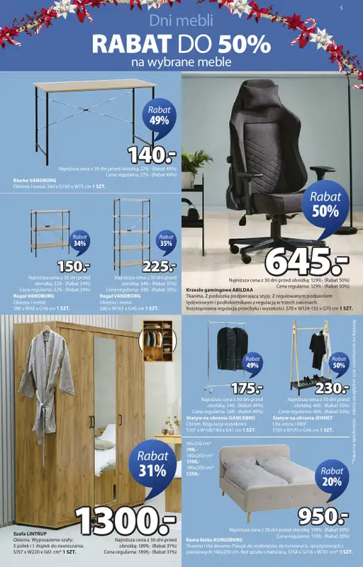 Jysk - gazetka promocyjna Fantastyczne oferty świąteczne. Rabat do 60% od środy 10.12 do niedzieli 28.12 - strona 5