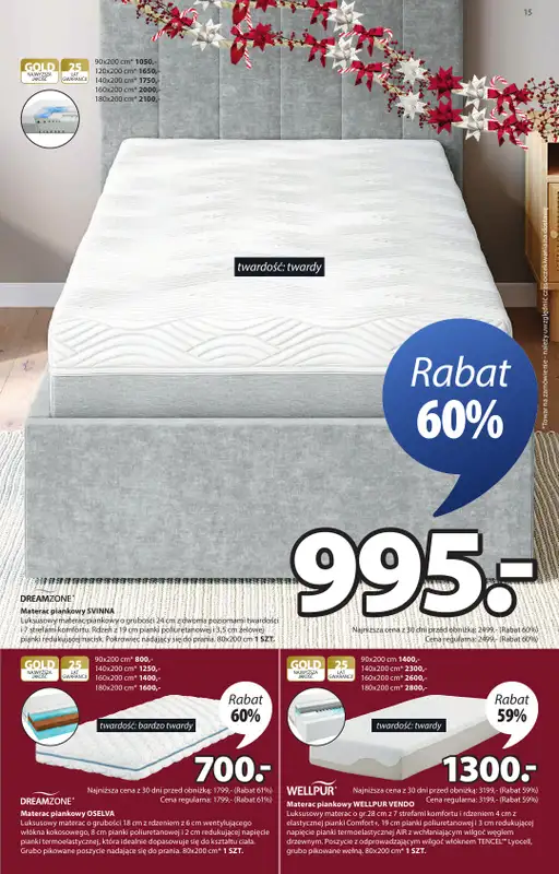 Jysk - gazetka promocyjna Fantastyczne oferty świąteczne. Rabat do 60% od środy 10.12 do niedzieli 28.12 - strona 15