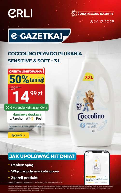 Erli - gazetka promocyjna Zapoluj na HIT dnia i skorzystaj ze świątecznych rabatów! od poniedziałku 08.12 do niedzieli 14.12