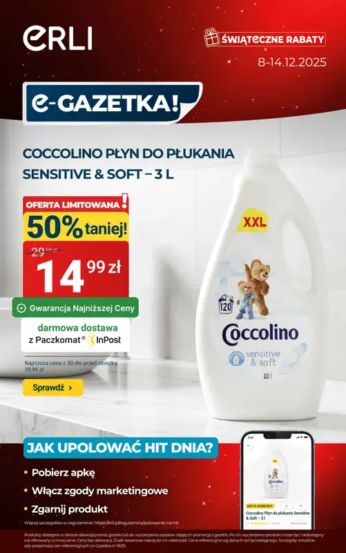 Erli - gazetka promocyjna Zapoluj na HIT dnia i skorzystaj ze świątecznych rabatów! od poniedziałku 08.12 do niedzieli 14.12